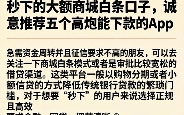 秒下的大额商城白条口子，诚意推荐五个高炮能下款的app