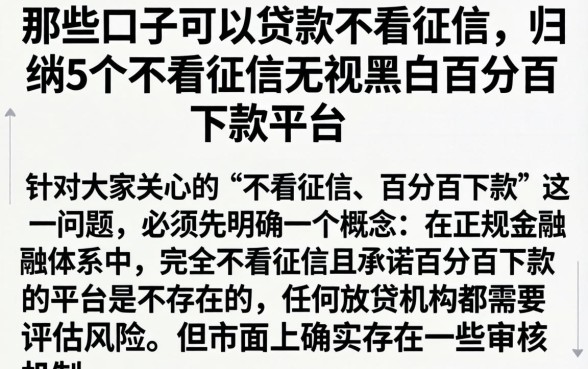那些口子可以贷款不看征信，归纳5个不看征信无视黑白百分百下款平台