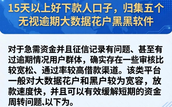15天以上好下款的口子，归集五个无视逾期大数据花户黑户软件