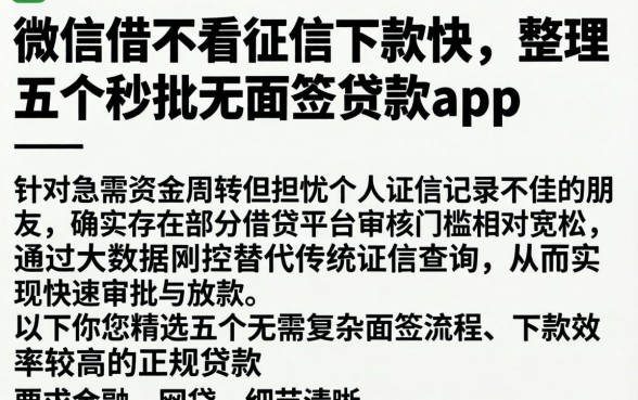 微信借不看征信下款快，整理五个秒批无面签贷款app