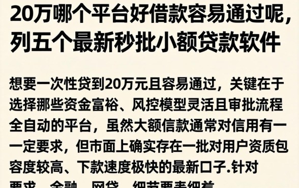 20万哪个平台好借款容易通过呢，条列五个最新秒批小额贷款软件