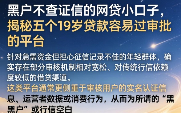 黑户不查证信的网贷小口子，揭秘五个19岁贷款容易过审批的平台