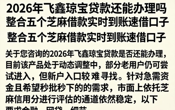 2026年飞鑫琼宝贷款还能办理吗，整合五个芝麻借款实时到账速借口子