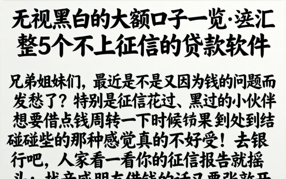 无视黑白的大额口子一览，汇整5个不上征信的贷款软件