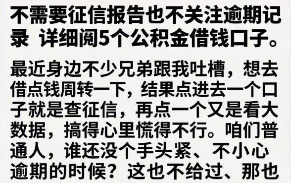 不需要征信报告也不关注逾期记录，详细阐述5个公积金借钱口子