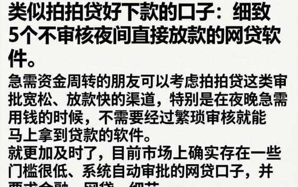 类似拍拍贷好下款的口子，细致阐述5个不审核夜间直接放款的网贷软件
