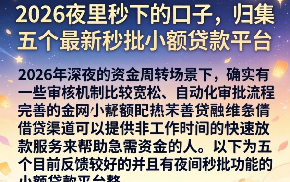 2026夜里秒下的口子,归集五个最新秒批小额贷款平台