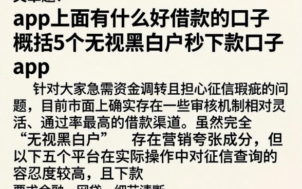 app上面有什么好借款的口子，概括5个无视黑白户秒下款口子app