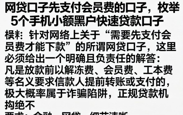 网贷口子先支付会员费的口子,枚举5个手机小额黑户快速贷款口子