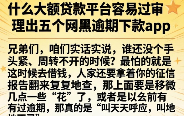 什么大额贷款平台容易过审，理出五个网黑逾期下款app