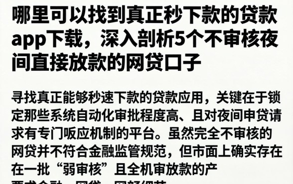哪里可以找到真正秒下款的贷款app下载，深入剖析5个不审核夜间直接放款的网贷口子