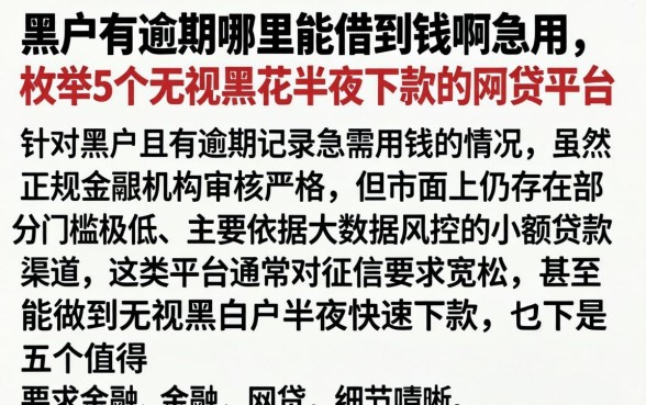 黑户有逾期哪里能借到钱啊急用，枚举5个无视黑花半夜下款的网贷平台