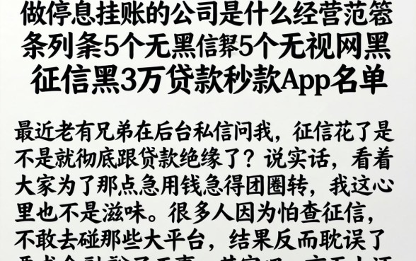 做停息挂账的公司是什么经营范围，条列5个无视网黑征信黑3万贷款秒款app名单