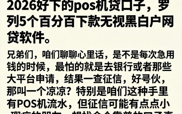 2026好下的pos机贷口子，罗列5个百分百下款无视黑白户网贷软件