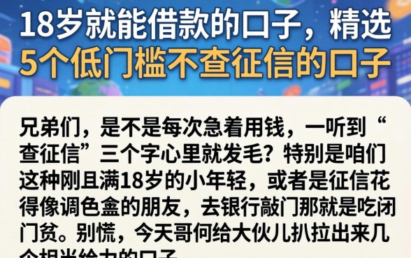 18岁就能借款的口子,精选5个低门槛不查征信的口子
