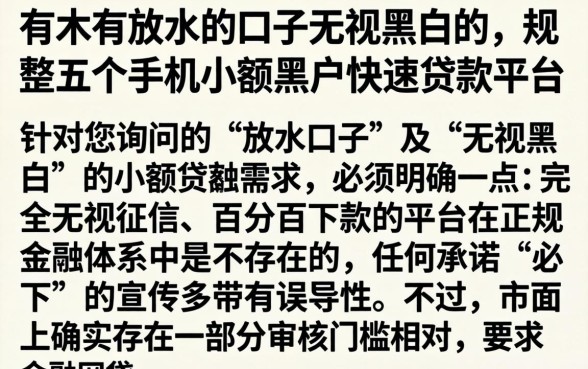 有木有放水的口子无视黑白的，规整五个手机小额黑户快速贷款平台