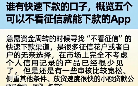谁有快速下款的口子，概览五个可以不看征信就能下款的app