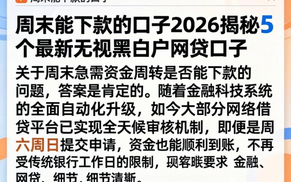 周末能下款的口子2026，揭秘5个最新无视黑白户网贷口子