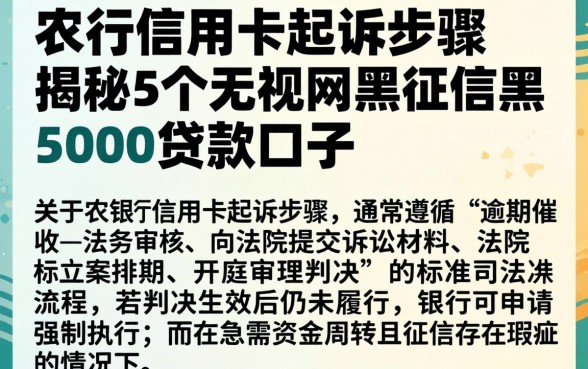 农行信用卡起诉步骤，揭秘5个无视网黑征信黑5000贷款口子