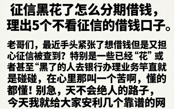 征信黑花了怎么分期借钱，理出5个不看征信的借钱口子