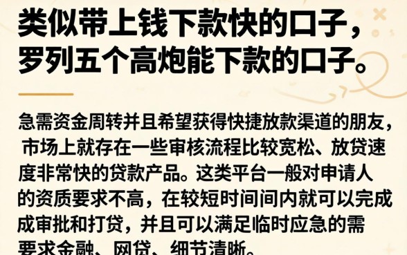 类似带上钱下款快的口子，罗列五个高炮能下款的口子