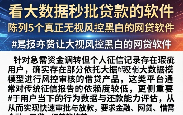 看大数据秒批贷款的软件，陈列5个真正无视风控黑白的网贷软件
