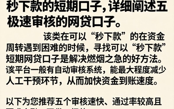秒下款的短期口子,详细阐述五个极速审核的网贷口子