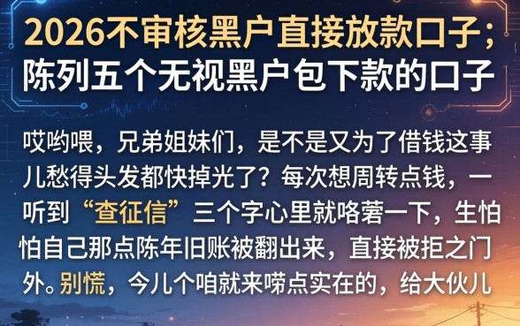 2026不审核黑户直接放款口子，陈列五个无视黑户包下款的口子