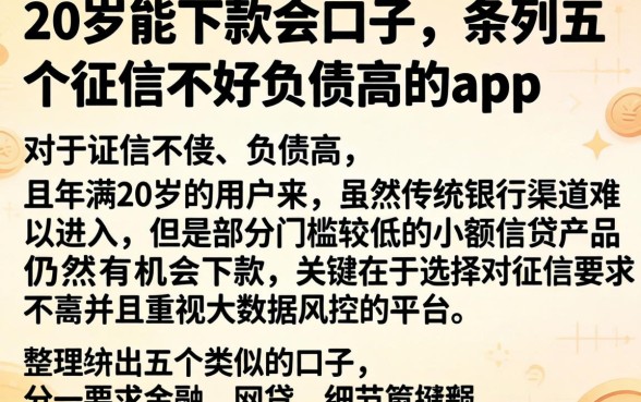20岁能下款的口子，条列五个征信不好负债高的app