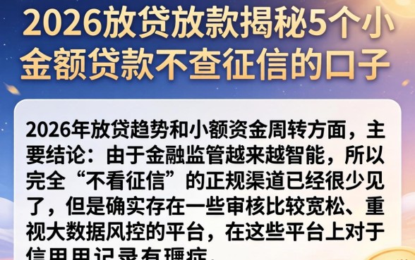2026放贷放款，揭秘5个小额贷款不查征信的口子