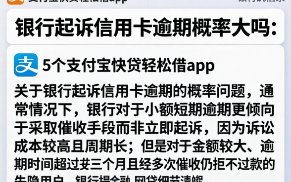 银行起诉信用卡逾期概率大吗，枚举5个支付宝快贷轻松借app