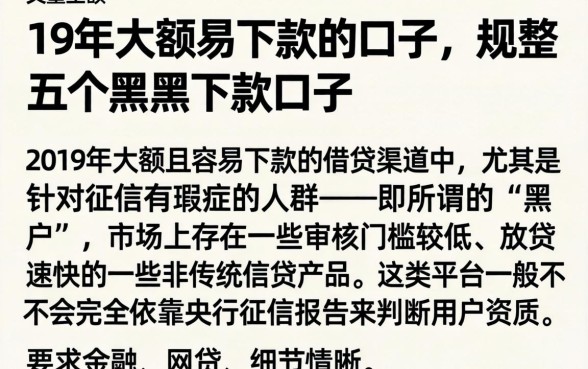 19年大额易下款的口子，规整五个黑户下款口子