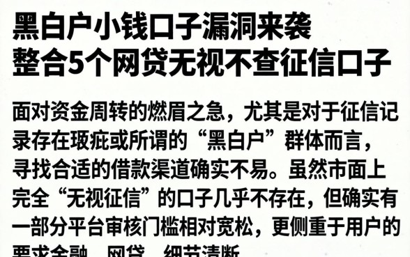 黑白户小钱口子漏洞来袭，整合5个网贷无视不查征信口子