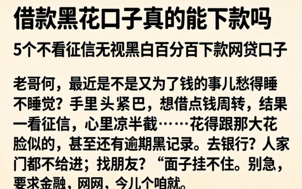 借款黑花口子真的能下款吗，细致阐述5个不看征信无视黑白百分百下款网贷口子