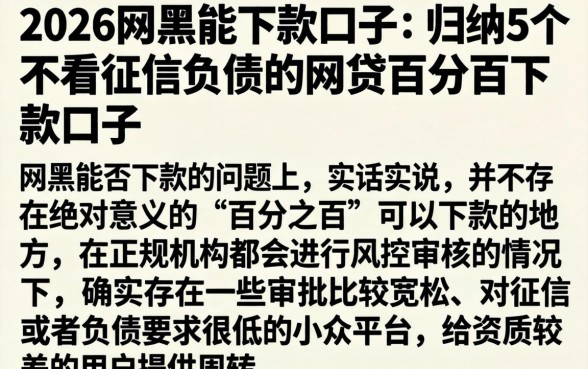2026网黑能下款口子，归纳5个不看征信负债的网贷百分百下款口子