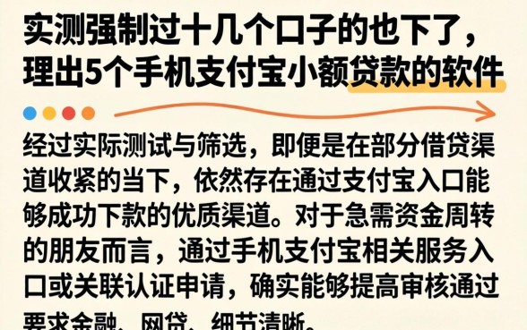 实测强制过十几个口子的也下了，理出5个手机支付宝小额贷款的软件