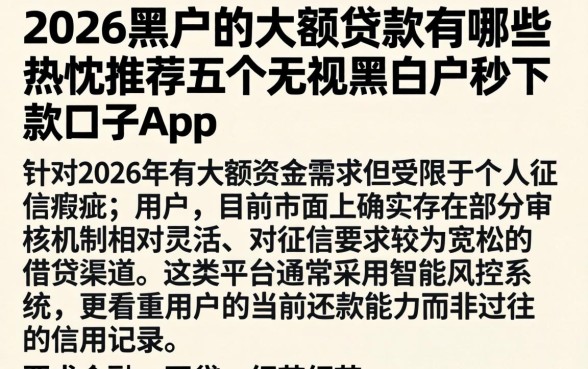 2026黑户的大额贷款有哪些，热忱推荐五个无视黑白户秒下款口子app