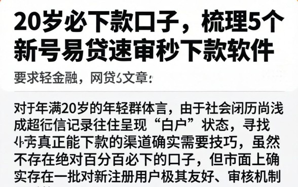 20岁必下款的口子，梳理5个新号易贷速审秒下款软件