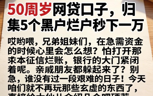 50周岁网贷口子，归集5个黑户烂户秒下一万