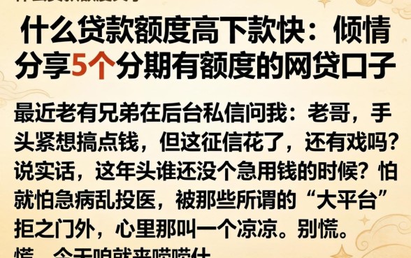 什么贷款额度高下款快，倾情分享5个分期有额度的网贷口子