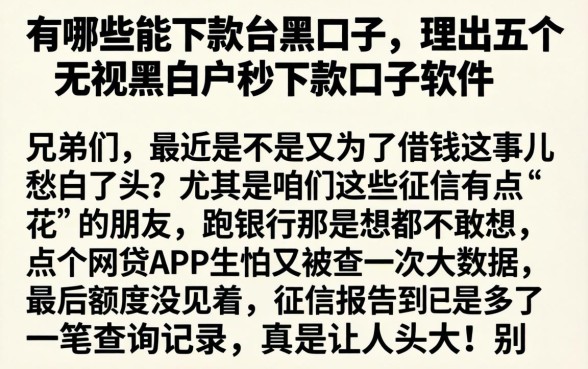 有哪些能下款的黑口子，理出五个无视黑白户秒下款口子软件