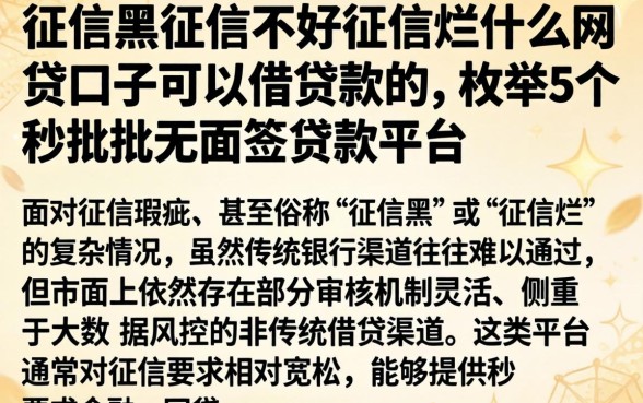 征信黑征信不好征信烂什么网贷口子可以借贷款的，枚举5个秒批无面签贷款平台
