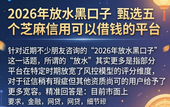 2026年放水黑口子，甄选五个芝麻信用可以借钱的平台