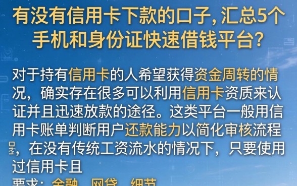 有没有信用卡下款的口子，汇总5个手机和身份证快速借钱平台