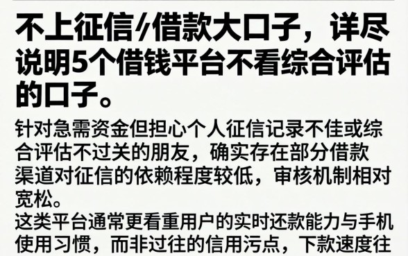 不上征信的借款大口子,详尽说明5个借钱平台不看综合评估的口子