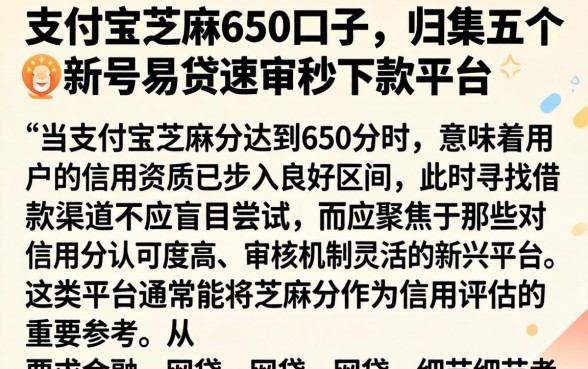支付宝芝麻650的口子，归集五个新号易贷速审秒下款平台