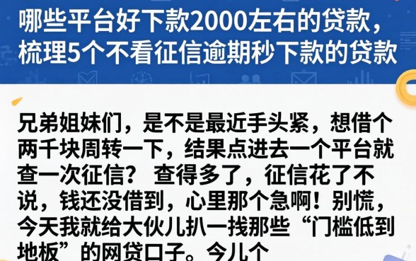 哪些平台好下款2000左右的贷款，梳理5个不看征信逾期秒下款的贷款