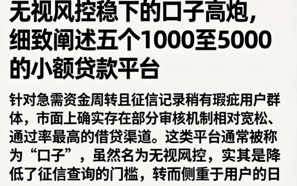 无视风控稳下的口子高炮，细致阐述五个1000至5000的小额贷款平台