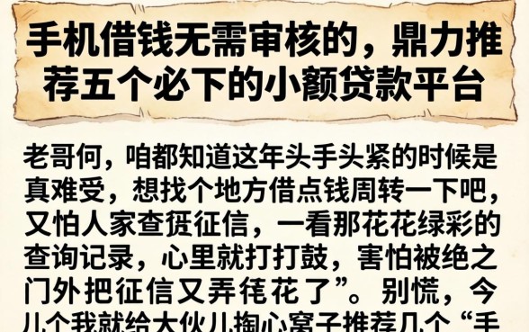 手机借钱无需审核的，鼎力推荐五个必下的小额贷款平台