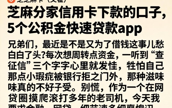 芝麻分家信用卡下款的口子，详细阐述5个公积金快速贷款app